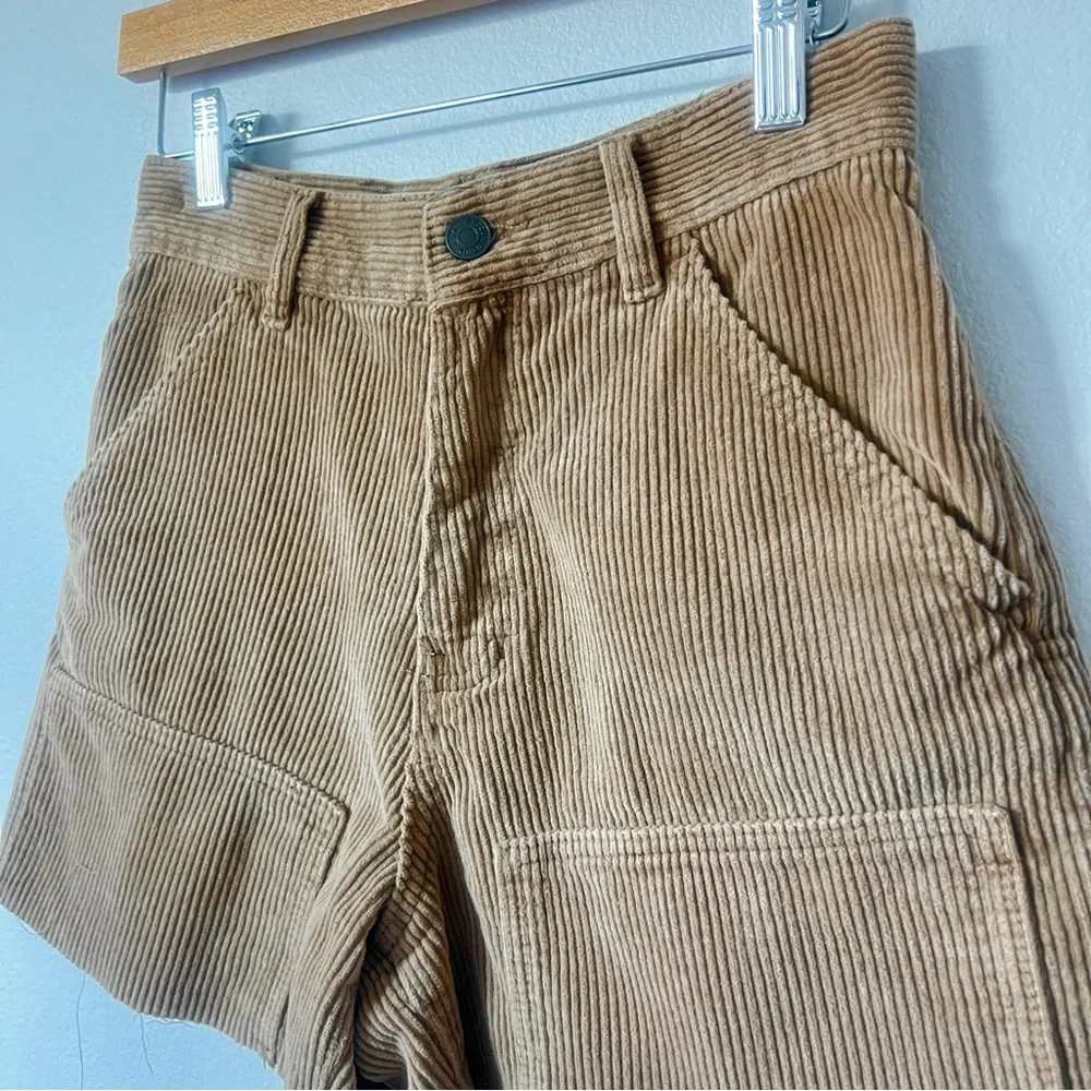 High-Rise Corduroy Utility Shorts in Taupe